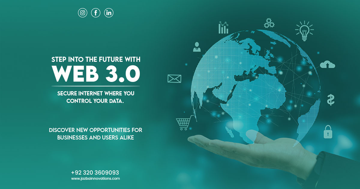 Web 3.0 concept with a globe in hand, symbolizing a decentralized, secure internet and innovation opportunities for businesses