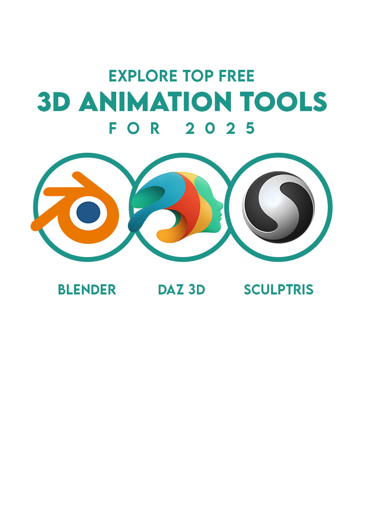 Blender, Daz 3D, and Sculptris logos representing top free 3D animation tools for 2025, showcasing powerful software for modeling, animation, and sculpting