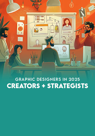 Graphic designers collaborating on creative ideas, representing the evolving roles and responsibilities in 2025